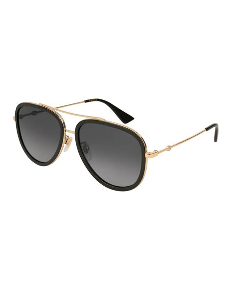 gucci black and gold aviator sunglasses